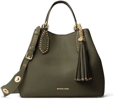 michael kors brooklyn large leather satchel olive|Michael Kors Brooklyn large olive leather grab bag .